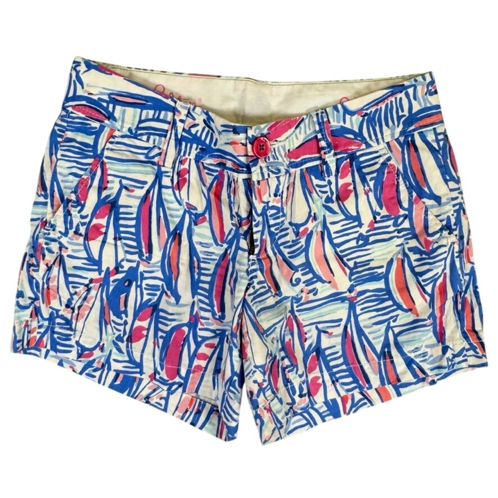 Lilly Pulitzer Callahan Shorts Size 0 Blue Pink Sailboat Nautical Cotton Chino
